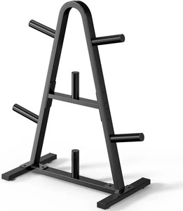Support de rangement pour plaques de poids en métal noir, type A, double niveau, design élégant en forme d'arbre, pour haltères et disques - Product Image 1