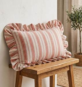 100% Cotton Woven Striped Ruffle Cushion <b>Covers</b> | Handmade Decorative <b>Throw</b> Pillow <b>Covers</b> for Sofa Home Decor - Product Image 4
