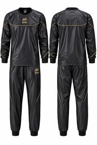 Custom <b>Men</b>’s Sauna Sweat Suit Black Workout Tracksuit with Contrast Piping Pullover Top Jogger Pants <b>Thermal</b> Fitness Training - Product Image 2