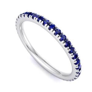 Anillo de lujo en oro rosa con zafiro azul, corte brillante redondo, banda eterna apilable, joyería de moda de alto brillo para mujer, regalo. - Product Image 2
