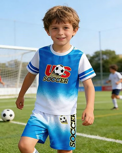 US Soccer Kids Jersey Set Short Sleeve Gradient Blue White 100% Polyester Heat-Transfer Printed Breathable Sports Fitness - Product Image 3