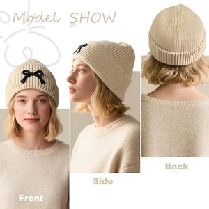 หมวกบีนนี่ไหมพรมถักลายน่ารัก สไตล์ unisex สำหรับฤดูหนาว พิมพ์ลายโลโก้ตามสั่ง ขายส่ง ผลิตจากอะคริลิก 100% ให้ความอบอุ่น ขอบถักแบบริบ เหมาะสำหรับกิจกรรมกลางแจ้ง - Product Image 4