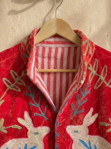 Veste bomber en velours brodée à motifs floraux vintage Suzani réversible - Doublure en coton et lin écologique coupe-vent - Product Image 4