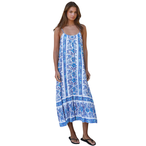 Vestido largo con cuello cuadrado para mujer, vestido festivo con estampado floral - Product Image 1