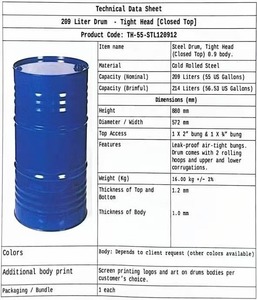 Bidones de Acero de Gran Capacidad 100% Sellados del Fabricante, Barriles de Acero de 200-208L para Construcción y Uso en Cuero - Product Image 2
