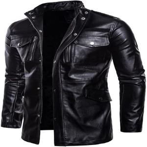 Mode Survêtement Faux cuir Skinny Top moto cuir noir pour hommes Faux cuir vestes vêtements d'hiver - Product Image 2