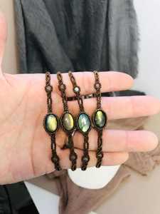 Handmade Boho Macrame <b>Bracelet</b> with Natural Labradorite Oval Cabochon - <b>Adjustable</b> Cord Slide Knot Statement <b>Bracelet</b> Wholesale - Product Image 4