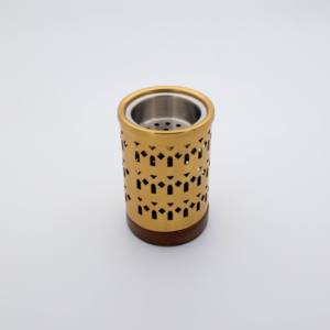 Trending Black Metal Incense <b>Burner</b> With Geometric Cutouts Wooden Base Aromatherapy Diffuser Home Decor - Product Image 3