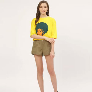 INDEX APPAREL Women's Yellow Crop <b>Top</b> Crew Neck Three Quarter Sleeve Character Print Casual Spring Summer Wear - Product Image 4