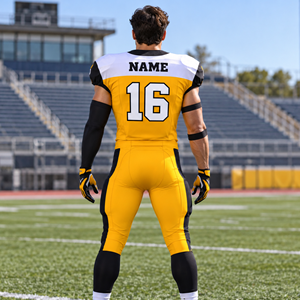 Maillot de football américain unisexe sans manches col en V 16 Jaune Noir Sublimé Anti-humidité Coupe ajustée Uniforme Adulte Toutes saisons - Product Image 5