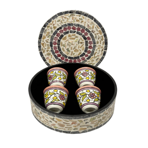 Boîte Cadeau Ronde Artisanale Premium avec Incrustation de Nacre et Mini Tasses Décoratives pour Ramadan Eid Mubarak Vente en Gros - Product Image 1