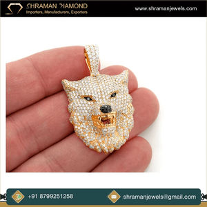 Collar con Colgante de Cabeza de Lobo Personalizado, Unisex, de Lujo, Estilo Hip Hop, Chapado en Oro sobre Plata 925, con Moissanita VVS de 4.75 Quilates, para Fiestas - Product Image 3