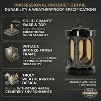 Lanterne de cimetière extérieure étanche en métal et granit pour tombes – Vente en gros