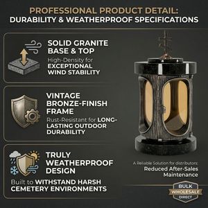 Lanterna Cimiteriale Impermeabile da Esterno in Metallo e Granito per Tombe - Vendita all'Ingrosso - Product Image 5