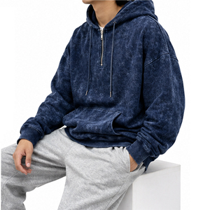 Sweat-shirt vintage délavé à l'acide avec fermeture éclair quart de tour, unisexe, coupe oversize, style streetwear, personnalisable avec logo, vente en gros, fabricant - Product Image 4