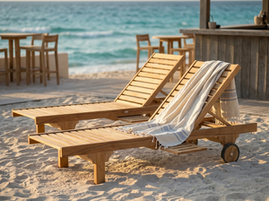 Solid Wood Sun Lounger Adjustable Outdoor <b>Garden</b> Furniture with Wheels Modern Design <b>for</b> <b>Pool</b> Patio Use - Product Image 4