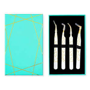 Custom logo diamond grip Eyelash Tweezers Set Stainless Steel <b>Precision</b> <b>Tools</b> White Gold Pattern Box Packaging - Product Image 1