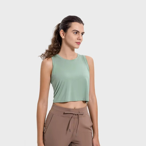 Débardeur de yoga rose clair à maintien élevé pour femme, coupe longue, style licou, sexy, grande taille, en jersey brodé de dentelle, idéal pour l'été - Product Image 4