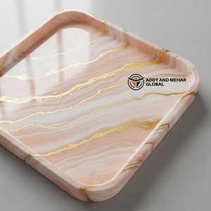 <b>Warm</b> Orange & Soft Pink Marble Effect <b>Tray</b> with Gold Border | Contemporary <b>Tray</b> - Product Image 3