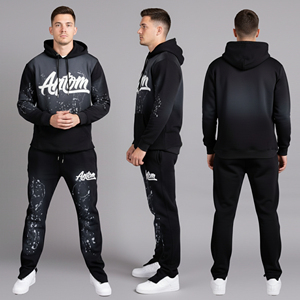 Conjunto Deportivo Casual de 2 Piezas para Hombre, Pantalones Deportivos Anchos y Gruesos, Sudadera Corta con Capucha, Transpirable, 100% Algodón, para Invierno - Product Image 1