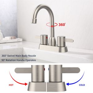 Rubinetto per Bagno RV a Foro Singolo, Finitura Nichel Spazzolato, con 2 Maniglie [Design a 3 Fori, Tubo di Scarico Pop-Drain Non Incluso] - Product Image 3