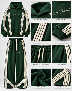 Conjunto Deportivo Sam Tactical con Sudadera Verde a Rayas, Unisex, Estilo Urbano, Pantalones con Cordón Ajustable, Corte Holgado, Otoño, OEM para Adultos - Product Image 6
