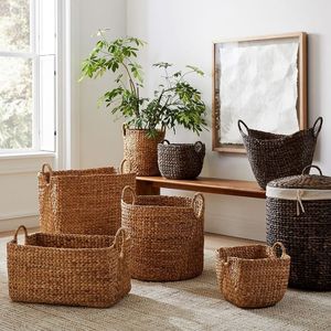 <b>Stackable</b> Round Cross Woven Water Hyacinth Basket Blanket Towel <b>Storage</b> <b>Container</b> - Product Image 6