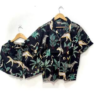 Conjunto de Pijama de Manga Corta de Algodón con Estampado Animal para Mujer, Ropa de Dormir Informal de Verano con Cierre de Botones - Product Image 3