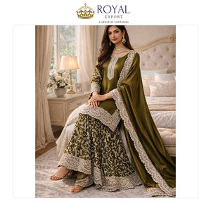 Exportateur indien proposant des ensembles de robes Sharara de haute qualité en soie Fandy, avec haut, bas et dupatta, pour les occasions de fête et les festivals. - Product Image 4