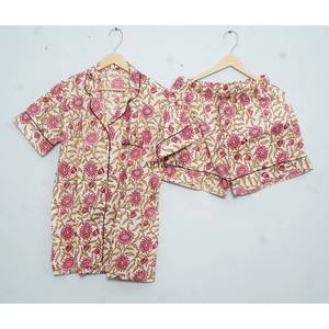 Ensemble de pyjama court pour femme 100% coton indien, printemps/été, respirant, léger, luxueux, logo sur le devant, séchage rapide, couleur personnalisée - Product Image 3