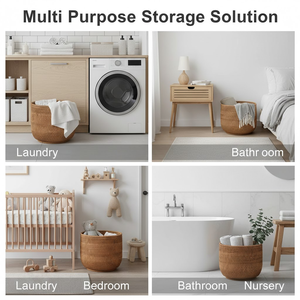 ตะกร้าเก็บของหวายธรรมชาติทรงกลมแบบยืดหยุ่น ทำด้วยมือ เป็นมิตรกับสิ่งแวดล้อม สำหรับตกแต่งบ้าน ซักผ้า ห้องนั่งเล่น ขายส่ง - Product Image 4