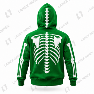 <b>Skeleton</b> Skull Green Hoodie Men's Gothic <b>Full</b> Zip Bone Print Jacket Halloween Streetwear Sweatshirt Custom Logo Graphic Printed - Product Image 3