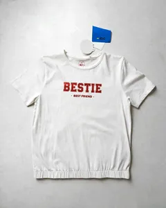 เสื้อยืด BESTIE สีขาวสำหรับเด็กผู้หญิง |   เพื่อนสนิท ลายพิมพ์กลิตเตอร์ |   เสื้อยืดผ้าฝ้าย - Product Image 1