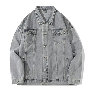 Veste en jean décontractée unisexe en coton 100% noir à revers, coupe ample, pour homme, printemps-automne, personnalisable - Product Image 2