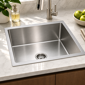 Évier de cuisine encastré en acier inoxydable brossé, cuve carrée simple, qualité 304 - Product Image 3