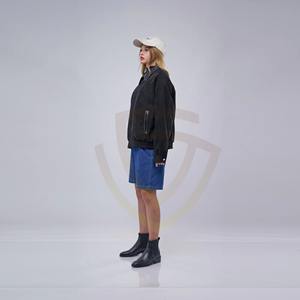 Veste en daim pour femme avec col rabattu, fermeture éclair sur le devant, vêtement d'extérieur tendance, veste en daim décontractée à la mode - Product Image 2
