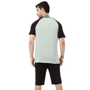 Ensemble T-shirt et short en toile de coton respirant pour homme, style simple et unique, avec logo frontal et cordon de serrage, design décontracté - Product Image 4