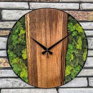 Modern Wooden Moss Wall Clock Handmade Natural Wood & Preserved Moss Round Wall Clock Rustic Home Decor Silent Non Ticking Clock - Product Image 5
