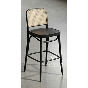 Tabouret de bar moderne en bois avec siège et dossier rembourrés en tissu pour comptoir de cuisine, café et maison - Product Image 2