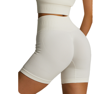 Mid Waist <b>White</b> Canvas Knitted Casual <b>Women's</b> <b>Shorts</b> Breathable Sporty Fit Regular Elastic Waist Workout Yoga Gym Wear - Product Image 4