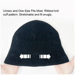 Bonnet noir avec logo lettre en strass, style streetwear unisexe, bonnet d'hiver 56-58 cm, tricot acrylique, tenue décontractée - Product Image 5