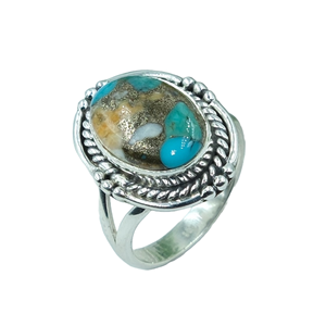 Bague en turquoise bleue, bague en argent sterling 925, bague de déclaration au design artisanal pour femme, bijoux en turquoise - Product Image 1