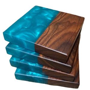 4 Pcs Super Looking <b>Set</b> of Personalized Color Epoxy Resin & Wood Square <b>Coaster</b> Epoxy Resin <b>coaster</b> <b>Set</b> - Product Image 1