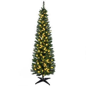 Albero di Natale Artificiale Noble Fir Sottile Pre-Illuminato da 1,5 m con 110 Luci LED Bianco Caldo e 294 Punte Realistiche - Product Image 1