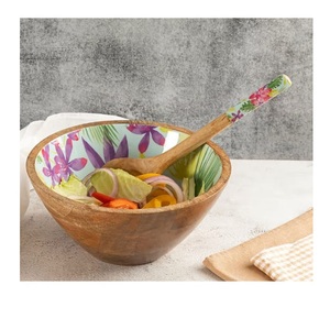 <b>Sticker</b> Enamel Printed Custom Made Table Top Wooden Dough Bowl for Home <b>Kitchen</b> Use Natural Wooden Salad Serving Bowl - Product Image 6