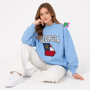 Sudadera de cuello alto Georgia para mujer, negra, con mapa del estado bordado, corte oversize, para otoño - Product Image 5