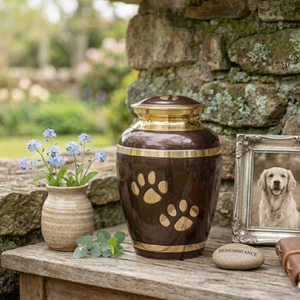 Urna de cremación para mascotas de aluminio marrón, urna metálica conmemorativa para guardar recuerdos, urna para cenizas con huella de pata para la memoria de tu mascota - Product Image 6