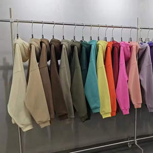 เสื้อฮู้ดดี้โอเวอร์ไซส์ผ้าฟลีซหนานุ่มคุณภาพสูงแบบขายส่ง  ผ้าฝ้ายเรียบสีพื้น ทรงหลวมไหล่ตก สไตล์สตรีทแวร์สำหรับทุกเพศ - Product Image 2