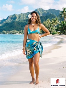 Short Polynesian Sarong Hawaiian Pareo 100 Rayon Floral <b>Beach</b> Wrap Lightweight Tropical Summer Wear OEM ODM Custom - Product Image 3
