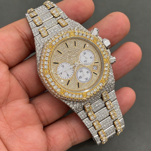 Reloj de Cuarzo Cronógrafo para Hombre Raj Gems, con Incrustaciones de Diamantes en Dos Tonos, 41 mm, Analógico, Acero Inoxidable, Cristal ETA, de Lujo - Product Image 2